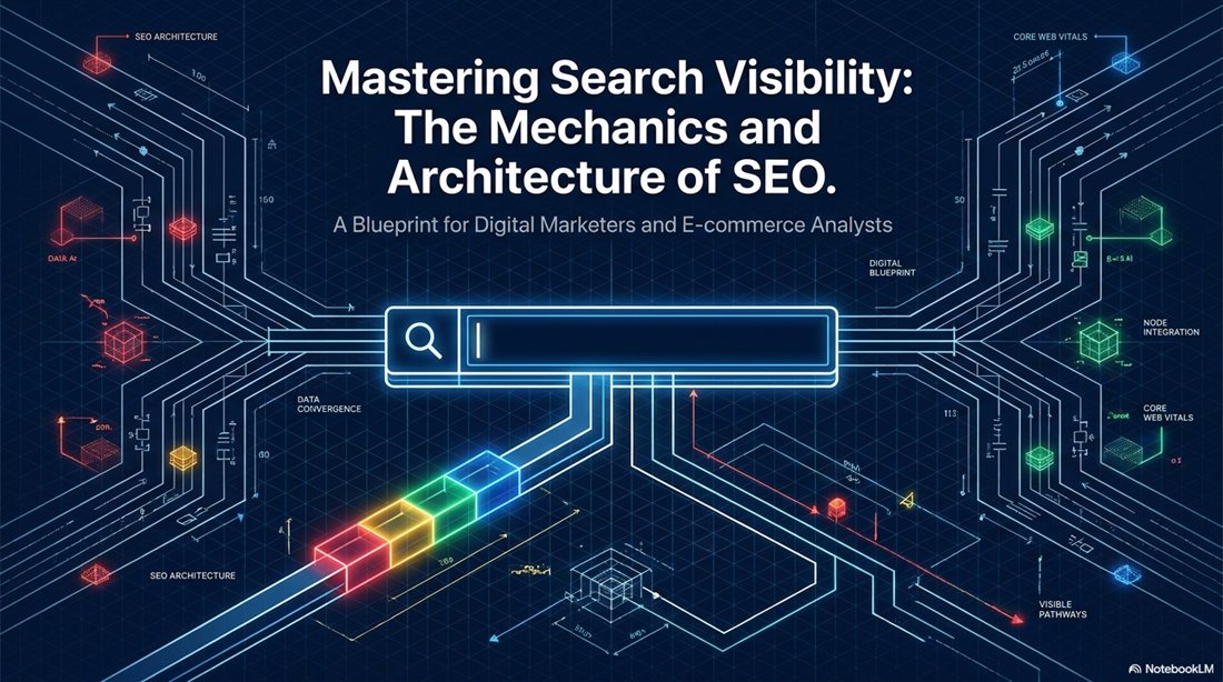 Title slide of the generated deck: Mastering Search Visibility — The Mechanics and Architecture of SEO
